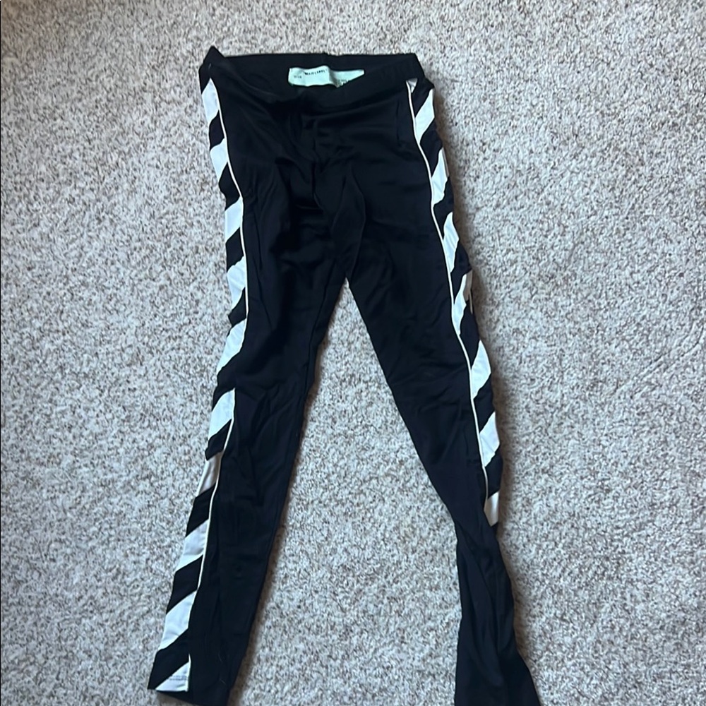 Woman’s Black and White Striped Leggings
